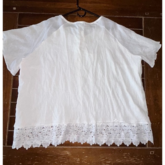 Lane Bryant White Cotton Crochet Tassel Tie Neck Plus Size Top 26/28 - Picture 2 of 7